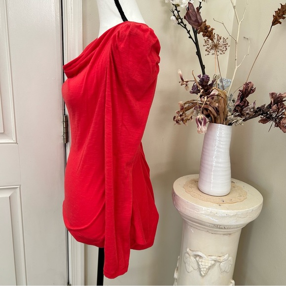 2 cowl drape neck, peplum flared waist, zipper coral black long sleeve tops - Picture 6 of 15